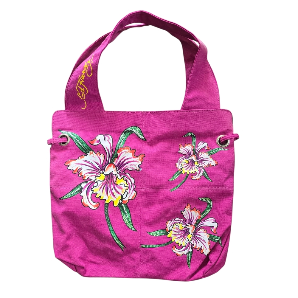 Ed Hardy | Vintage Pink Floral Tote | Y2K | Mint Condition Floral Rhinestones